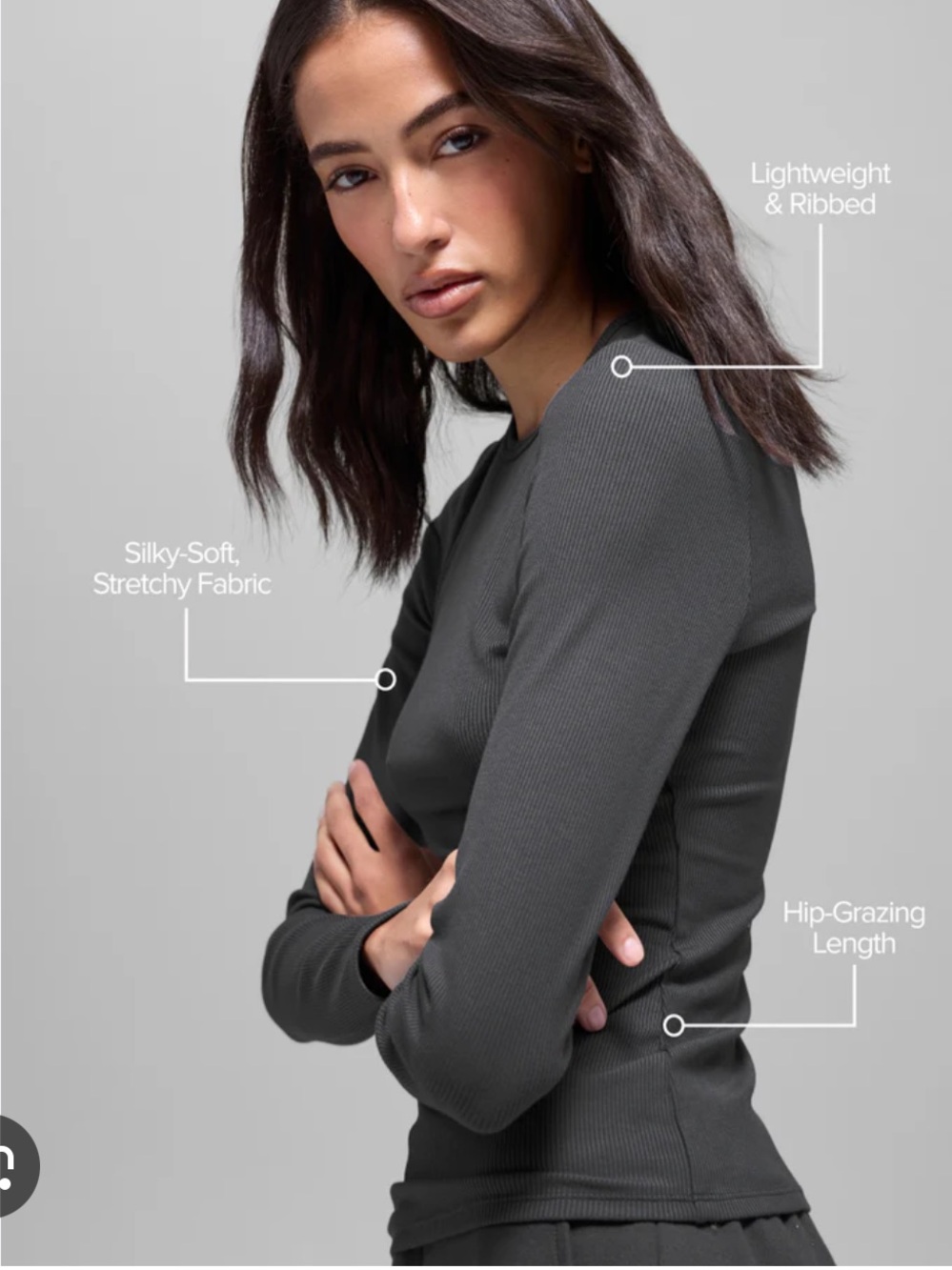 LIKE NEW ALO Ribbed Modal Long Sleeve, Anthracite, size S - Picture 2 of 7